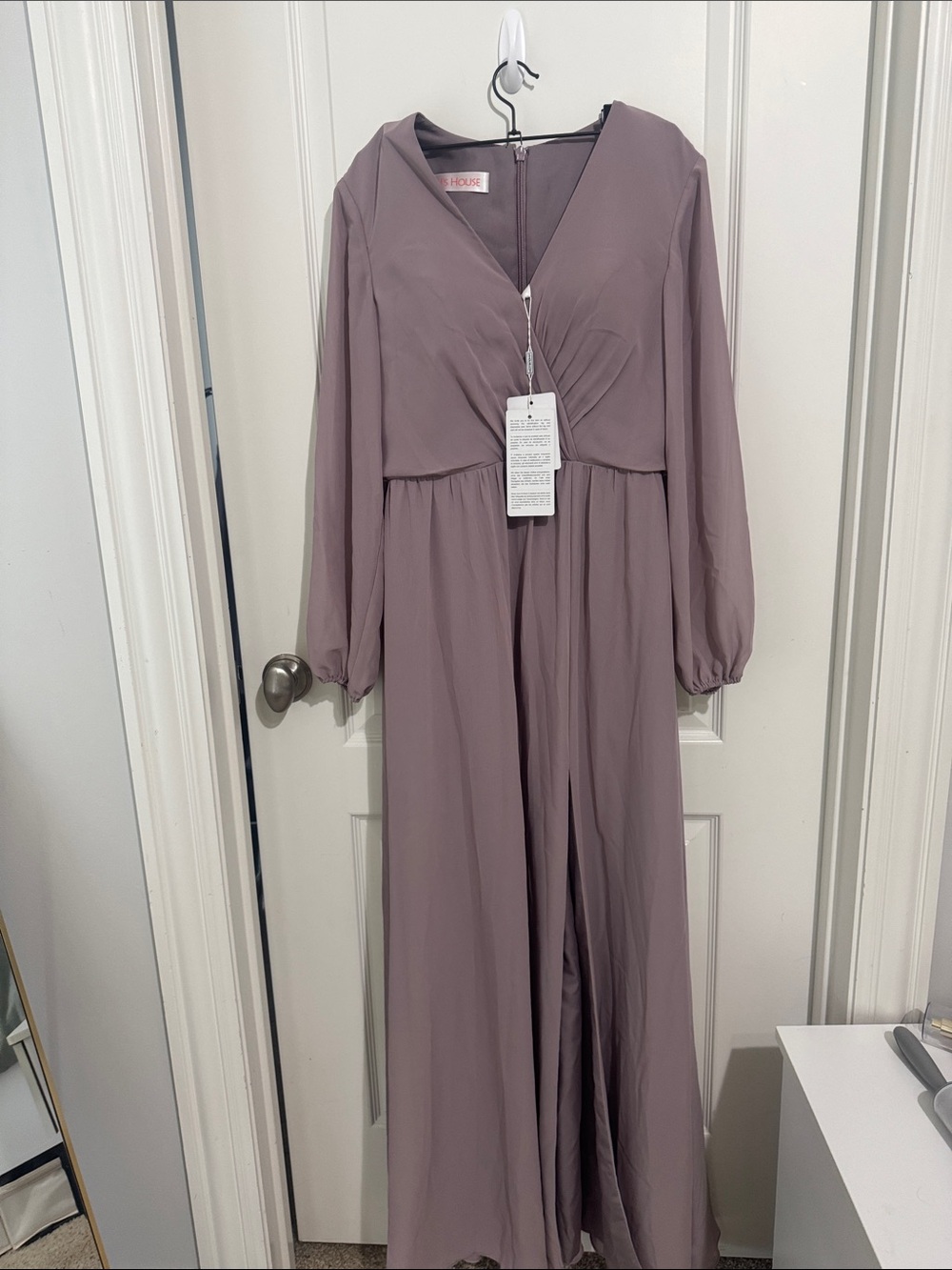 JJs House Dusty Mauve Long Sleeve V-Neck Maxi Gown